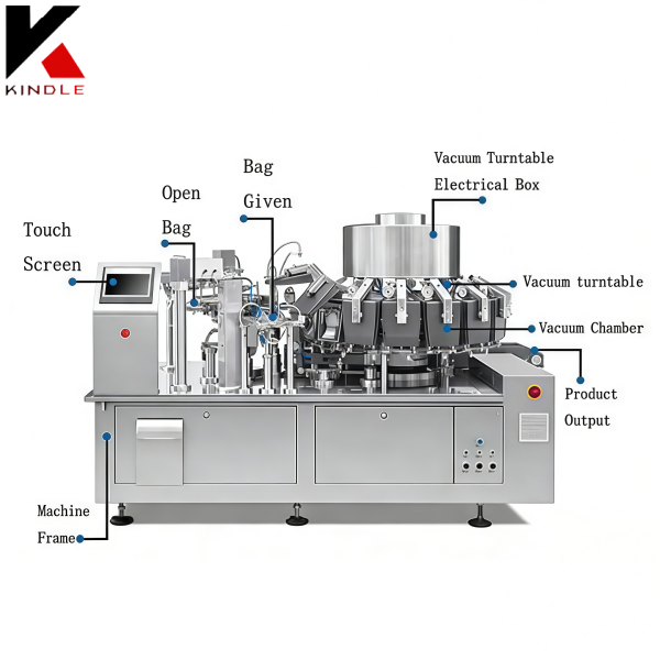 Full Automatic Weighing Packaging Machinery Noodle Food Rice Chicken Meat Rotary Pouch Sealer Filling Vacuum Packing Machine